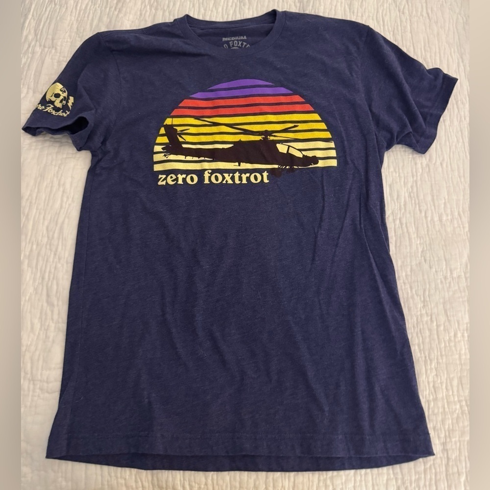 zero fox trot tee. Black with helicopter. Size M